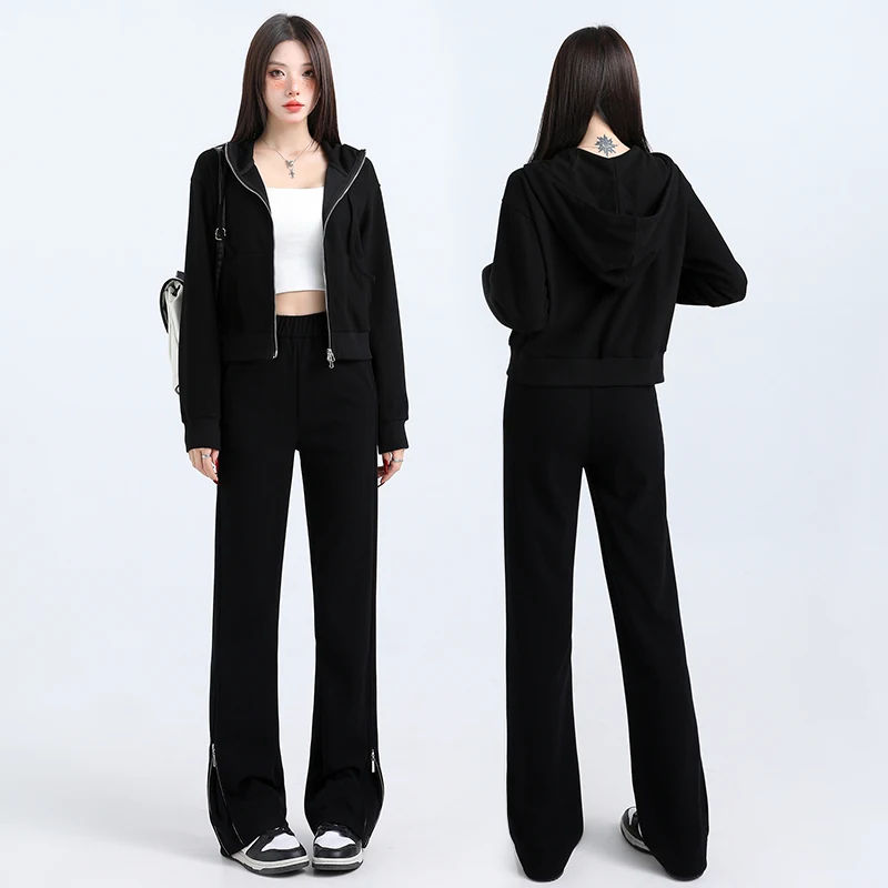 High-quality casual women's suit2025New spring and autumn black cardigan with hood, slimming straight-leg pants with a trendy dr
High-quality casual women's suit2025New spring and autumn black cardigan with hood, slimming straight-leg pants with a trendy dr