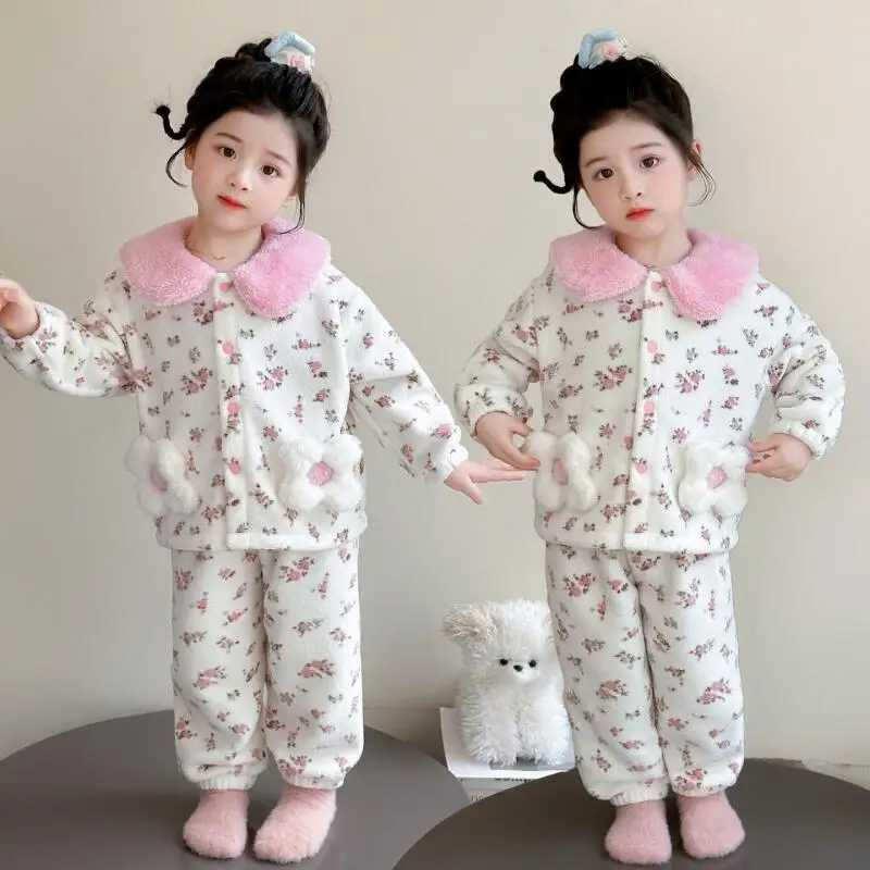 Girl Pajamas 2-Piece Set Cardigan Pants Thicken Winter Floral Tops Child Keep Warm Kawaii Fashion New Casual Clothing Homewear
Girl Pajamas 2-Piece Set Cardigan Pants Thicken Winter Floral Tops Child Keep Warm Kawaii Fashion New Casual Clothing Homewear