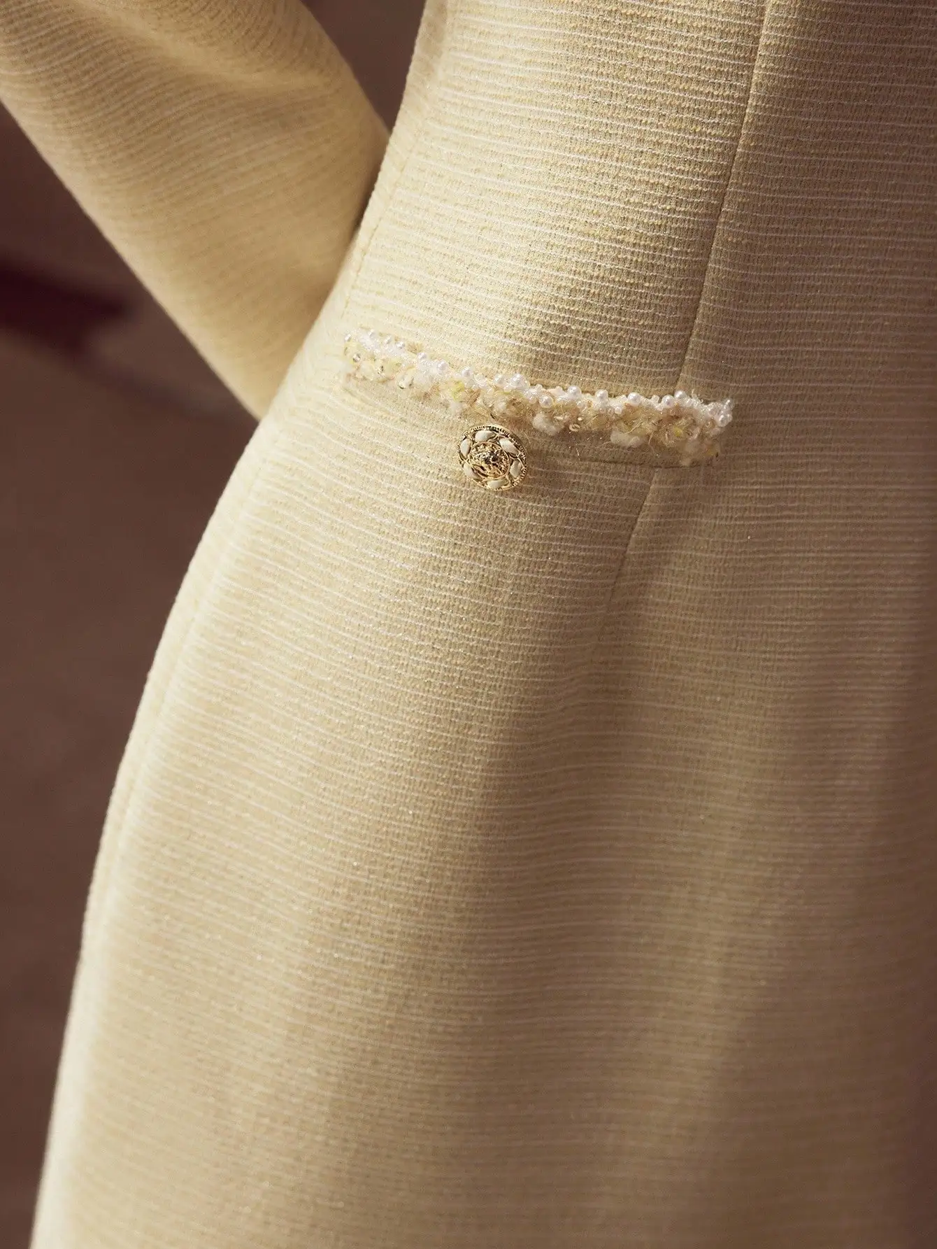 Faux Pearl Trim Pocket Dress Women Solid Color Tweed Mini Dress
Faux Pearl Trim Pocket Dress Women Solid Color Tweed Mini Dress