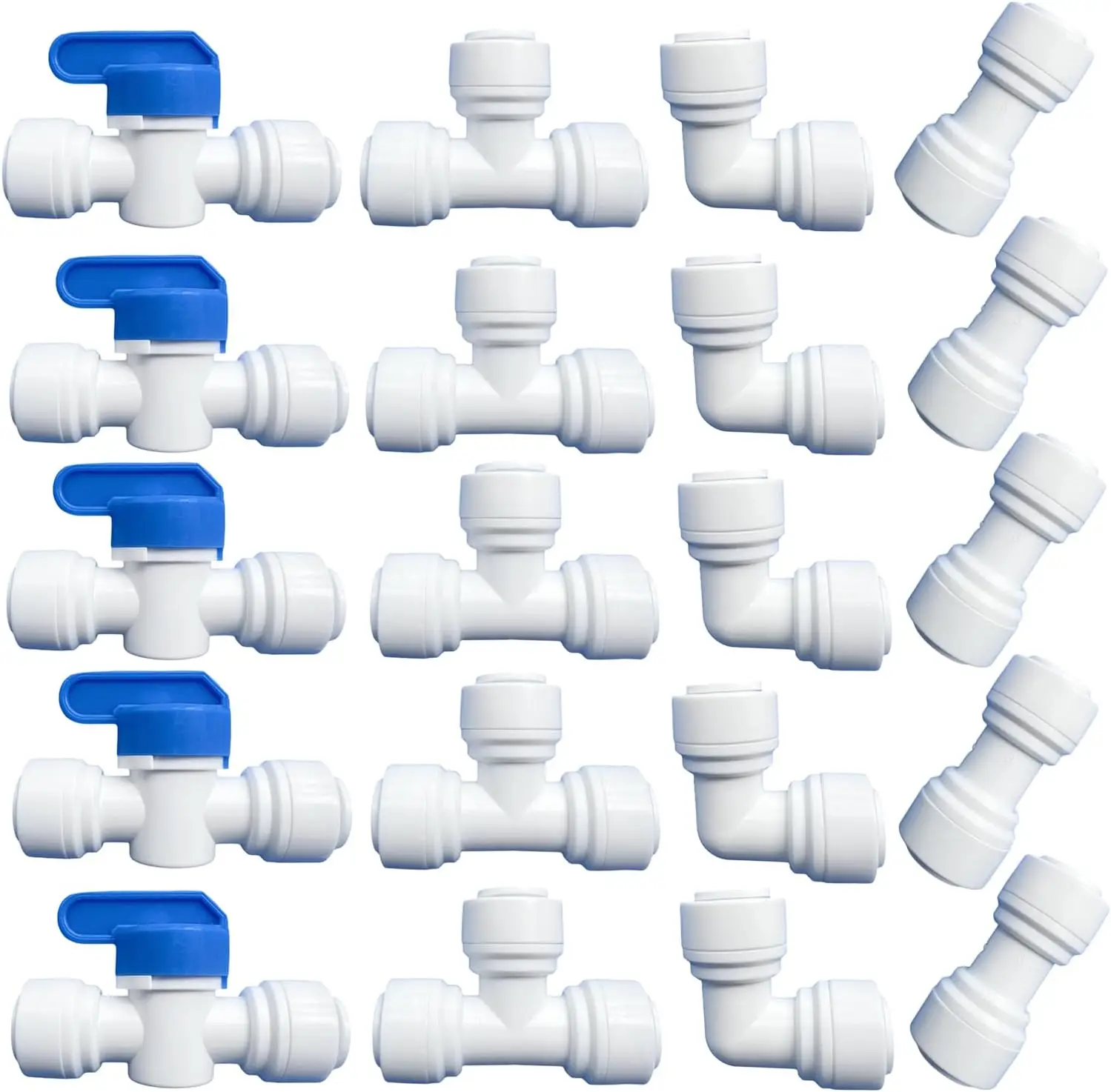 3/8" OD Push-to-Connect Quick Fittings for RO Water System, Plastic Ball Valve + Tee + Union + Elbow Connector Set (20 Pcs)
3/8" OD Push-to-Connect Quick Fittings for RO Water System, Plastic Ball Valve + Tee + Union + Elbow Connector Set (20 Pcs)