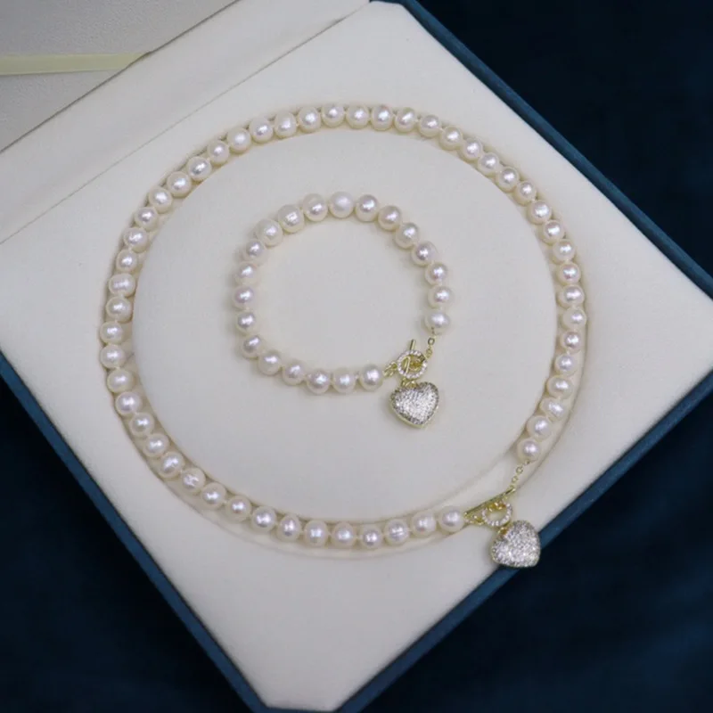 fashion freshwater 7-8mm pearl necklace, women's versatile bracelet set, women's and Korean simple collarbone chain
fashion freshwater 7-8mm pearl necklace, women's versatile bracelet set, women's and Korean simple collarbone chain