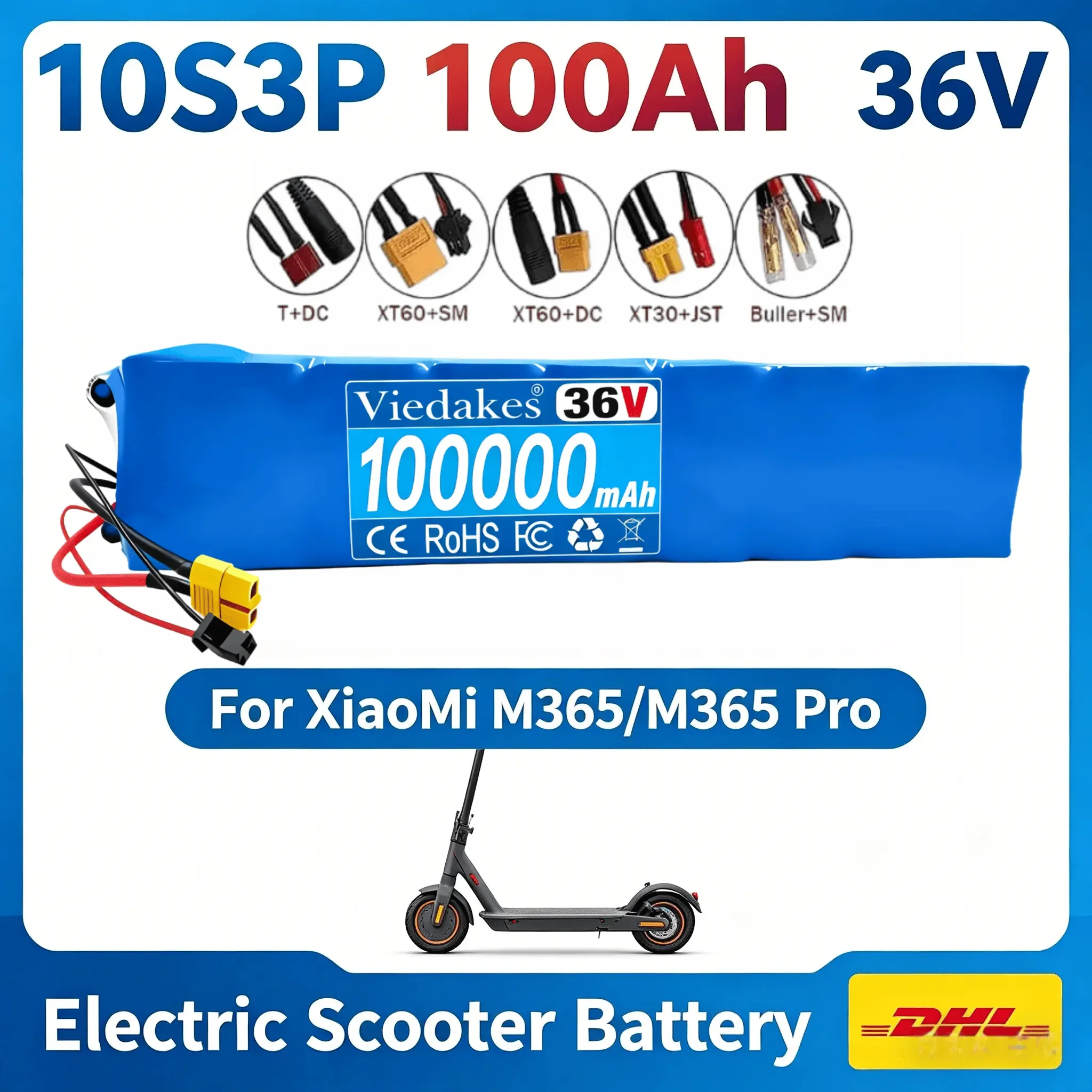✈️36V 100Ah 10S3P Electric Scooter Battery Pack For XiaoMi M365/M365 Pro With XT60+DC Plug & Short Circuit Protection
✈️36V 100Ah 10S3P Electric Scooter Battery Pack For XiaoMi M365/M365 Pro With XT60+DC Plug & Short Circuit Protection