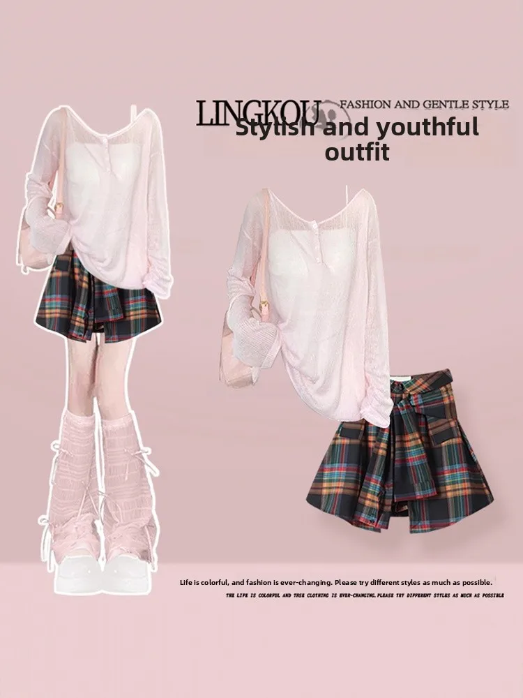 Fashionable Large Size Women's Summer Korean Style Sweet Sun Protection Cover up Tank Top with Plaid Skirt Three Piece Set
Fashionable Large Size Women's Summer Korean Style Sweet Sun Protection Cover up Tank Top with Plaid Skirt Three Piece Set