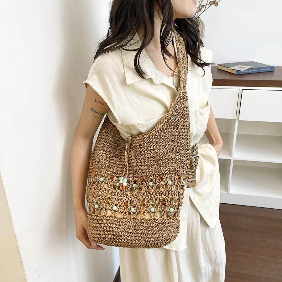 French Style Large Capacity Woven Straw Woven Bag for Women New Beach Vacation Shoulder Bag Casual Travel Tote Bag Beaded Purse
French Style Large Capacity Woven Straw Woven Bag for Women New Beach Vacation Shoulder Bag Casual Travel Tote Bag Beaded Purse