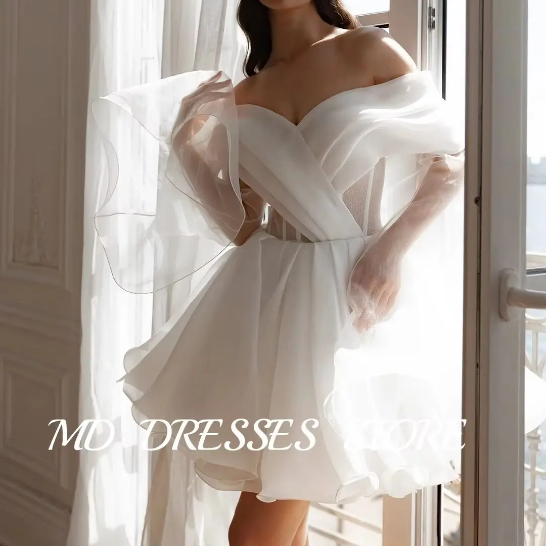 MD Sexy A-line Off Shoulder Short Wedding Dress V-Neck Bow Ball Gown Cut Out Organza Bridal Gown Vestido De Noiva Customized
MD Sexy A-line Off Shoulder Short Wedding Dress V-Neck Bow Ball Gown Cut Out Organza Bridal Gown Vestido De Noiva Customized