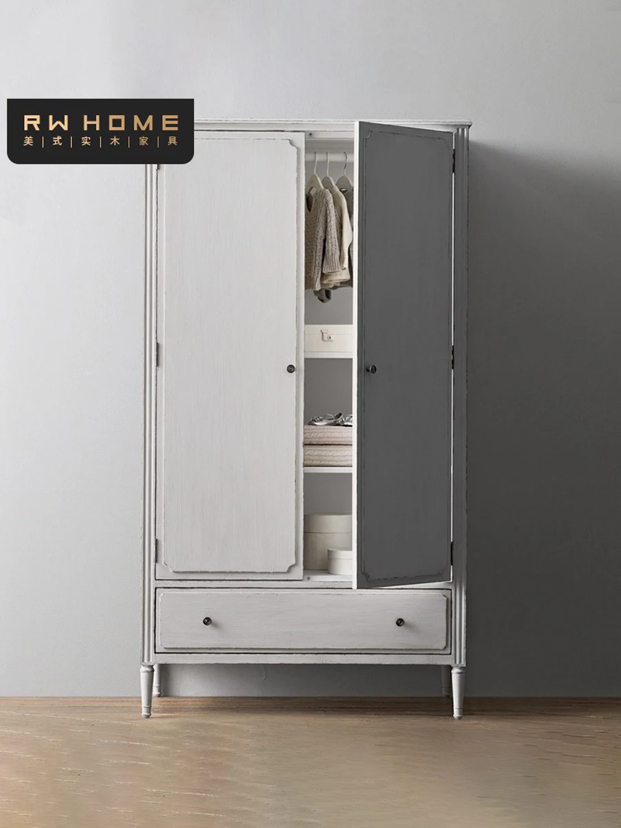 French solid wood wardrobe two-door children's wardrobe two doors American rural retro white old oak furniture
French solid wood wardrobe two-door children's wardrobe two doors American rural retro white old oak furniture