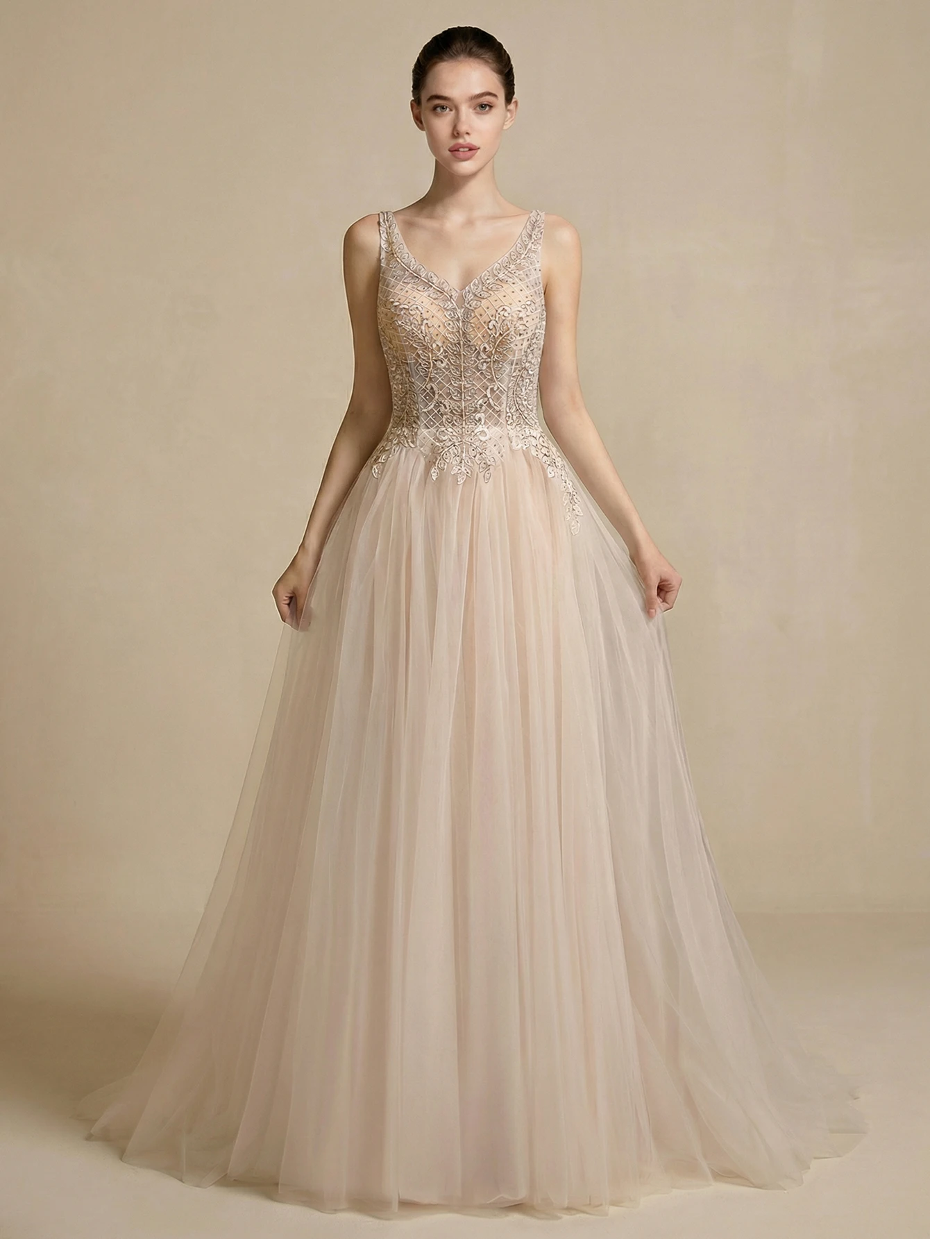 Gardenwed Long wedding Dress Bridesmaid Dress, Mesh A-line V-neck Spaghetti Strap Elegant Backless Dress
Gardenwed Long wedding Dress Bridesmaid Dress, Mesh A-line V-neck Spaghetti Strap Elegant Backless Dress