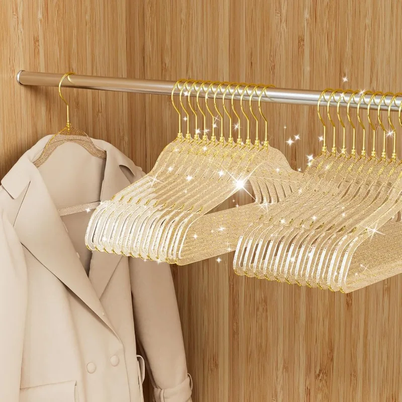 50 Pack Clear Plastic Hangers with Gold Glitter, Acrylic, Ultra Slim, Space Saving, for Coats, Pants, Suits,Shirts,Dress Clothes 
50 Pack Clear Plastic Hangers with Gold Glitter, Acrylic, Ultra Slim, Space Saving, for Coats, Pants, Suits,Shirts,Dress Clothes