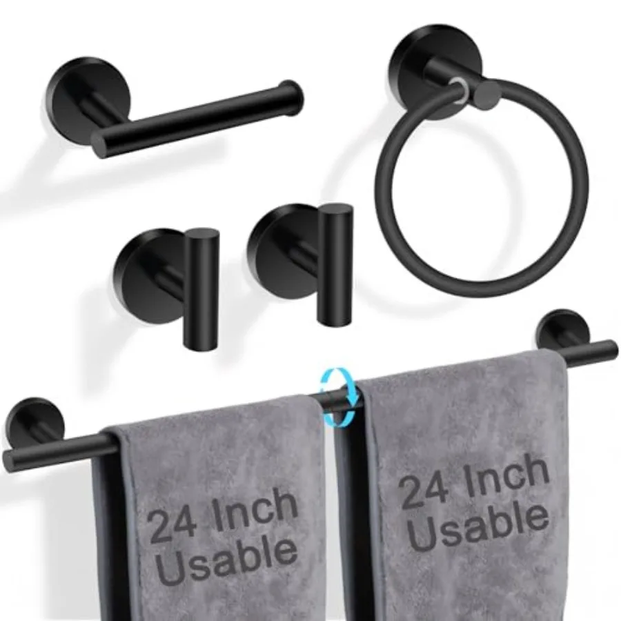 24 Inch Usable Towel Bar, 5-Piece Matte Bathroom Accessories, SUS304 Stainless Steel Towel Ring Holder, Toilet Paper Holder wit
24 Inch Usable Towel Bar, 5-Piece Matte Bathroom Accessories, SUS304 Stainless Steel Towel Ring Holder, Toilet Paper Holder wit