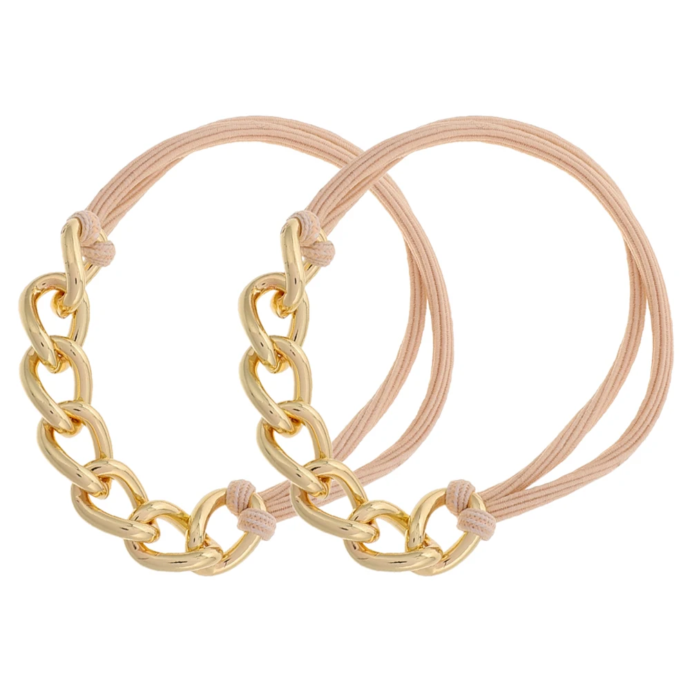2pcs Gold Ties Metal Chain Rope Bracelet Elastic Ponytail Holders Scrunchies Women Girls Multi-Functional Durable Hair
2pcs Gold Ties Metal Chain Rope Bracelet Elastic Ponytail Holders Scrunchies Women Girls Multi-Functional Durable Hair