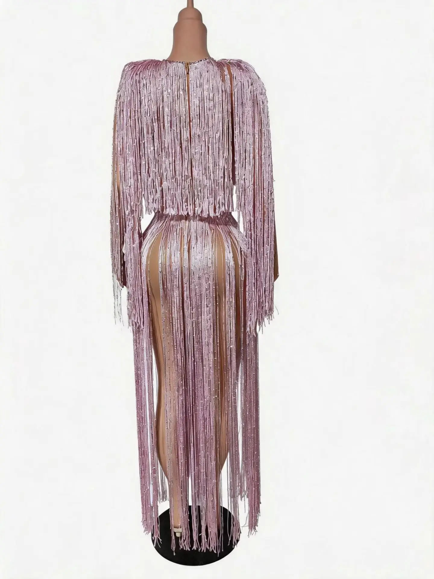 Yingwu Women Pink Ombre Tassel Fringe Two Piece Maxi Dress Long Sleeve Cutout Mesh Backless Latin Dance Stage Costume
Yingwu Women Pink Ombre Tassel Fringe Two Piece Maxi Dress Long Sleeve Cutout Mesh Backless Latin Dance Stage Costume