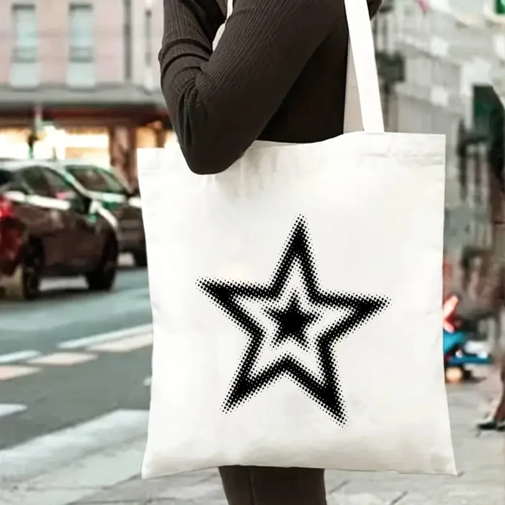 Black Dot Star Print White Canvas Tote Bag, Women Shoulder Bag, Minimalist Y2K Handbag for Trendy Outfits
Black Dot Star Print White Canvas Tote Bag, Women Shoulder Bag, Minimalist Y2K Handbag for Trendy Outfits