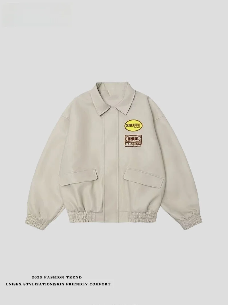 Loose Men's Pure Color Motorcycle Jaet Street Sle PU Leather Jaet Merald Embroidery Outerwear Versatile Casual Coat
Loose Men's Pure Color Motorcycle Jaet Street Sle PU Leather Jaet Merald Embroidery Outerwear Versatile Casual Coat