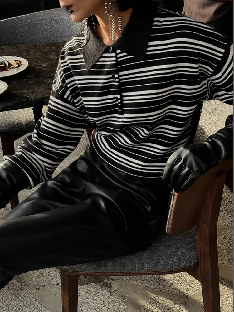Casual Striped Knitting Pullover Women Loose Soft Polo Neck Contrast Color Long Sleeve Tops Spring New Female Fashion Top
Casual Striped Knitting Pullover Women Loose Soft Polo Neck Contrast Color Long Sleeve Tops Spring New Female Fashion Top
