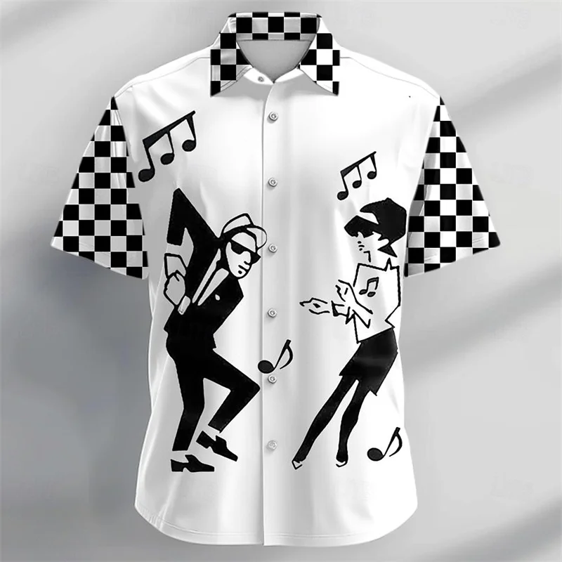Hawaiian Men's T-shirt Shirt Fashion Music Symbol Black and White Plaid Button New Short Sleeve Lapel No pocket Men's Clothing
Hawaiian Men's T-shirt Shirt Fashion Music Symbol Black and White Plaid Button New Short Sleeve Lapel No pocket Men's Clothing
