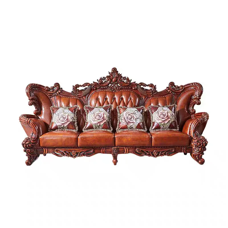 New European leather sofa full solid wood carving flower villa large apartment American classical first layer
New European leather sofa full solid wood carving flower villa large apartment American classical first layer