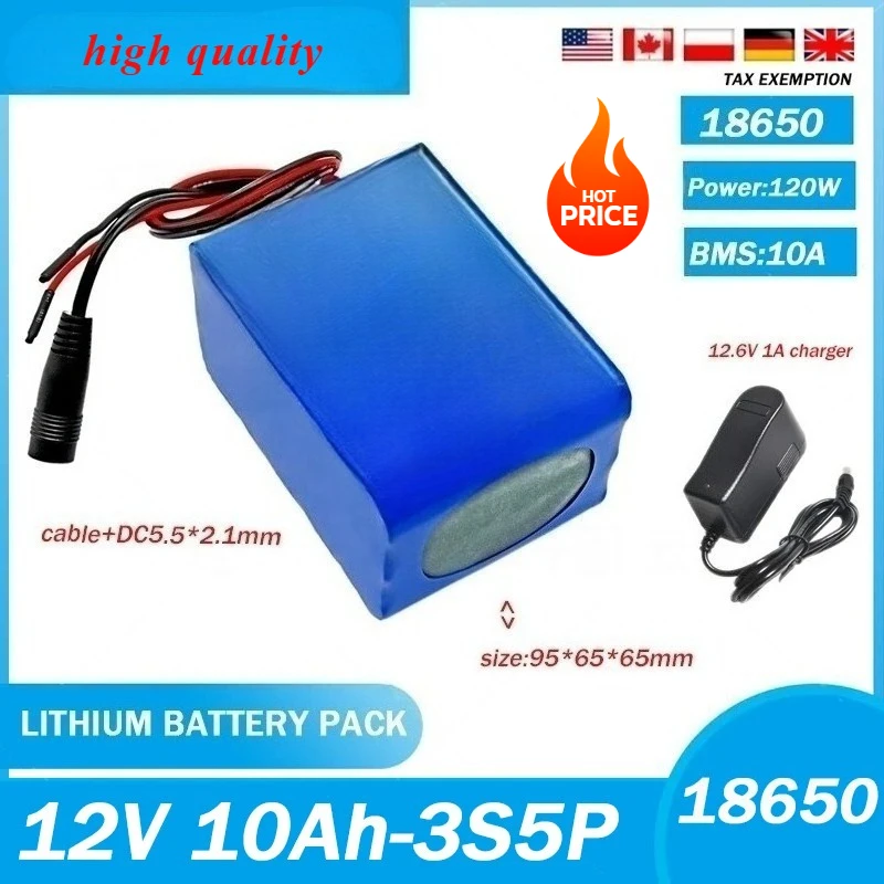 12V 10000mAh 18650 new lithium battery pack 3S5P large capacity built-in BMS 10Ah suitable for low-power electronic devices
12V 10000mAh 18650 new lithium battery pack 3S5P large capacity built-in BMS 10Ah suitable for low-power electronic devices