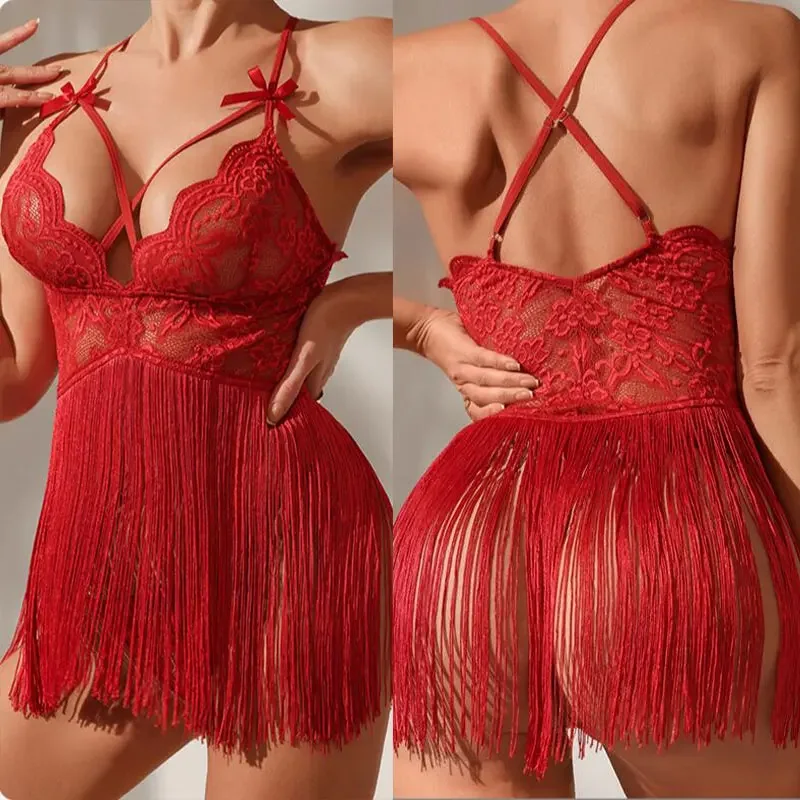 Hollow Lace Pajamas Skirt Women Nightdress Patchwork Tassel Seamless Underwear Mini Dress Backless Nightgown Sexy Pajamas
Hollow Lace Pajamas Skirt Women Nightdress Patchwork Tassel Seamless Underwear Mini Dress Backless Nightgown Sexy Pajamas
