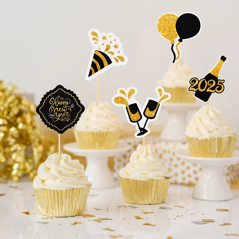 12Pcs Glitter Black Gold Happy New Year Cake Toppers New Year Cheers Dessert Cupcake Topper New Year's Eve Christmas Party Decor
12Pcs Glitter Black Gold Happy New Year Cake Toppers New Year Cheers Dessert Cupcake Topper New Year's Eve Christmas Party Decor