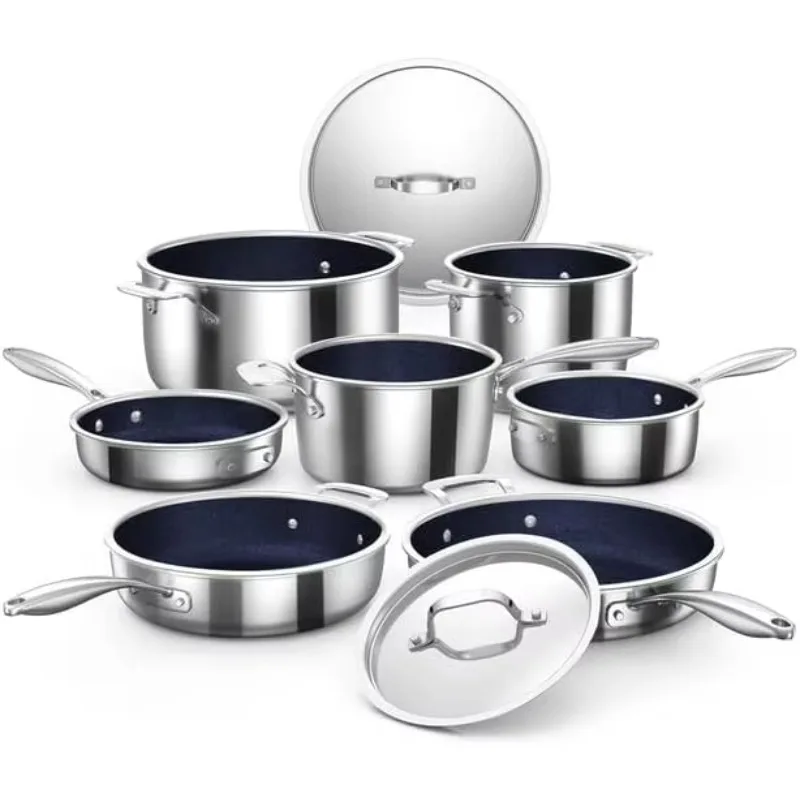 9-piece stainless steel cookware set, healthy Duralon blue non-stick ceramic coating, three-layer construction, ergonomic
9-piece stainless steel cookware set, healthy Duralon blue non-stick ceramic coating, three-layer construction, ergonomic
