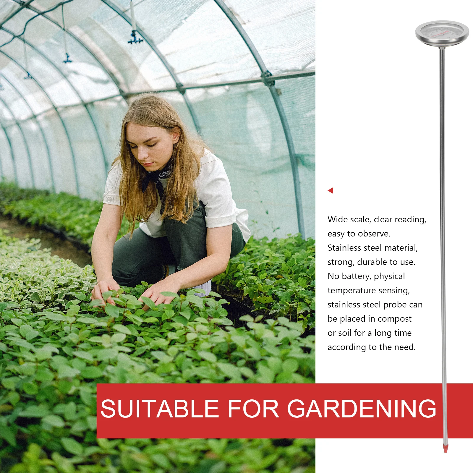 Stainless Steel Soil Thermometer 50cm Probe -10 to 100°C for Gardening Compost Temperature Measuring Tool Humidity Meter
Stainless Steel Soil Thermometer 50cm Probe -10 to 100°C for Gardening Compost Temperature Measuring Tool Humidity Meter
