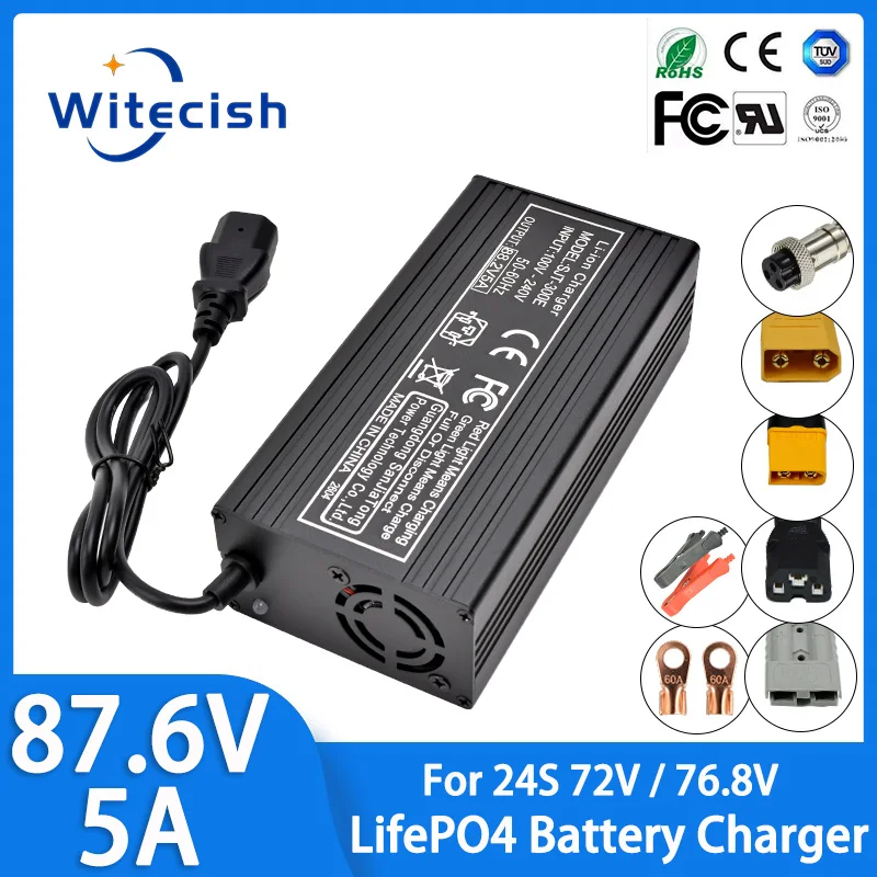 87.6V 5A Fast Charger Aluminum Shell With Cooling Fan Intelligent Charging For 24S 72V 76.8V LiFePO4 Energy Storage Battery
87.6V 5A Fast Charger Aluminum Shell With Cooling Fan Intelligent Charging For 24S 72V 76.8V LiFePO4 Energy Storage Battery