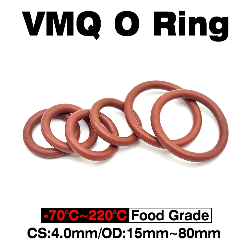 50pcs CS 4mm OD 15mm~80mm Food Grade Red VMQ O Ring Sealing Gaskets - High Elasticity Heat Resistant & Chemical Resistant Gasket
50pcs CS 4mm OD 15mm~80mm Food Grade Red VMQ O Ring Sealing Gaskets - High Elasticity Heat Resistant & Chemical Resistant Gasket