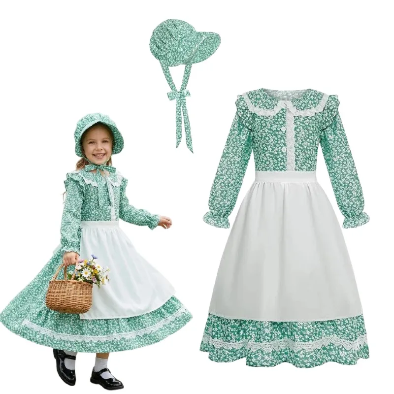 Girls Pioneer Cosplay Costume Floral Colonial Prairie Cute Dress With Apron Hat Set for Halloween Carnival Party Outfits
Girls Pioneer Cosplay Costume Floral Colonial Prairie Cute Dress With Apron Hat Set for Halloween Carnival Party Outfits