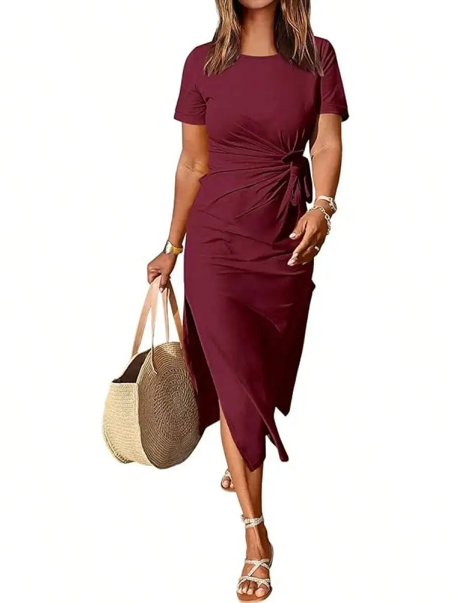 Womens Summer Maxi T-Shirt Dress Short Sleeve Crew Neck Tie Waist Casual Slit Beach Dress
Womens Summer Maxi T-Shirt Dress Short Sleeve Crew Neck Tie Waist Casual Slit Beach Dress