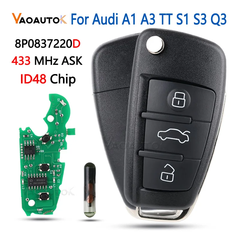 Car Remote Control Key For Audi A1 A3 TT S1 S3 Q3 2005+ 8P0 837 220 D Flip Key Fob 433Mhz ASK ID48 Chip 8P0837220D 3 Buttons
Car Remote Control Key For Audi A1 A3 TT S1 S3 Q3 2005+ 8P0 837 220 D Flip Key Fob 433Mhz ASK ID48 Chip 8P0837220D 3 Buttons