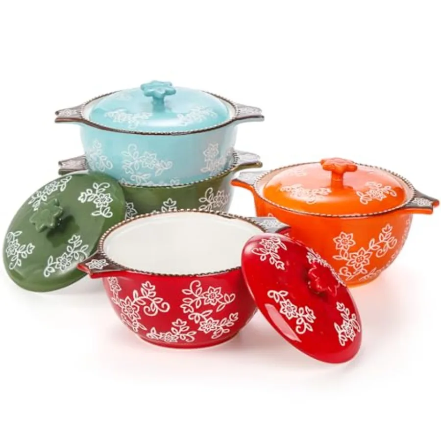 4 Pack Ceramic Soup Bowls with Lid and Double Handles, 22 OZ French Onion Soup Crock, Small Casserole Dish for Oven, Mini Cocot
4 Pack Ceramic Soup Bowls with Lid and Double Handles, 22 OZ French Onion Soup Crock, Small Casserole Dish for Oven, Mini Cocot