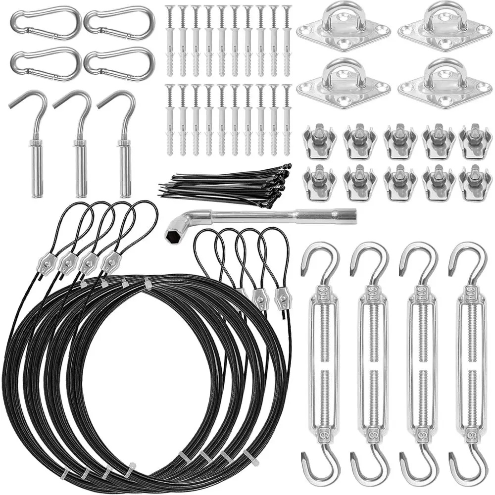 Sun Shade Sail Hardware Kit, 304 Stainless Steel Cable Wire with Nylon Coating - 4 PCS 10t Sunshade Sail Hardware Kit, for Squar
Sun Shade Sail Hardware Kit, 304 Stainless Steel Cable Wire with Nylon Coating - 4 PCS 10t Sunshade Sail Hardware Kit, for Squar