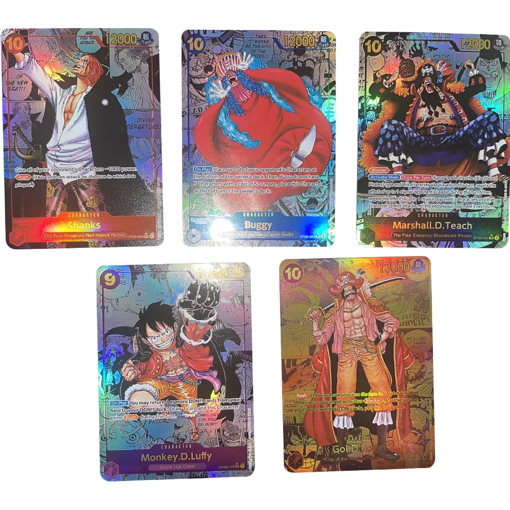 5Pcs/set Anime New OPCG Manga Collection Card English Shanks Luffy Gold Roger Buggy Gold Folding Flash Card Embossed Child Gifts
5Pcs/set Anime New OPCG Manga Collection Card English Shanks Luffy Gold Roger Buggy Gold Folding Flash Card Embossed Child Gifts