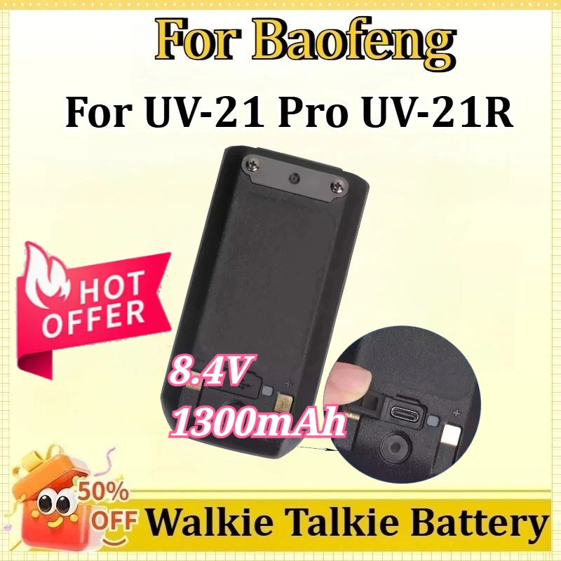 New 8.4V 1300mAh Walkie Talkie Battery for Baofeng UV-21 Pro UV-21R UV21 Pro Two Way Radio Rechargeable Battery Typc-C Charging
New 8.4V 1300mAh Walkie Talkie Battery for Baofeng UV-21 Pro UV-21R UV21 Pro Two Way Radio Rechargeable Battery Typc-C Charging