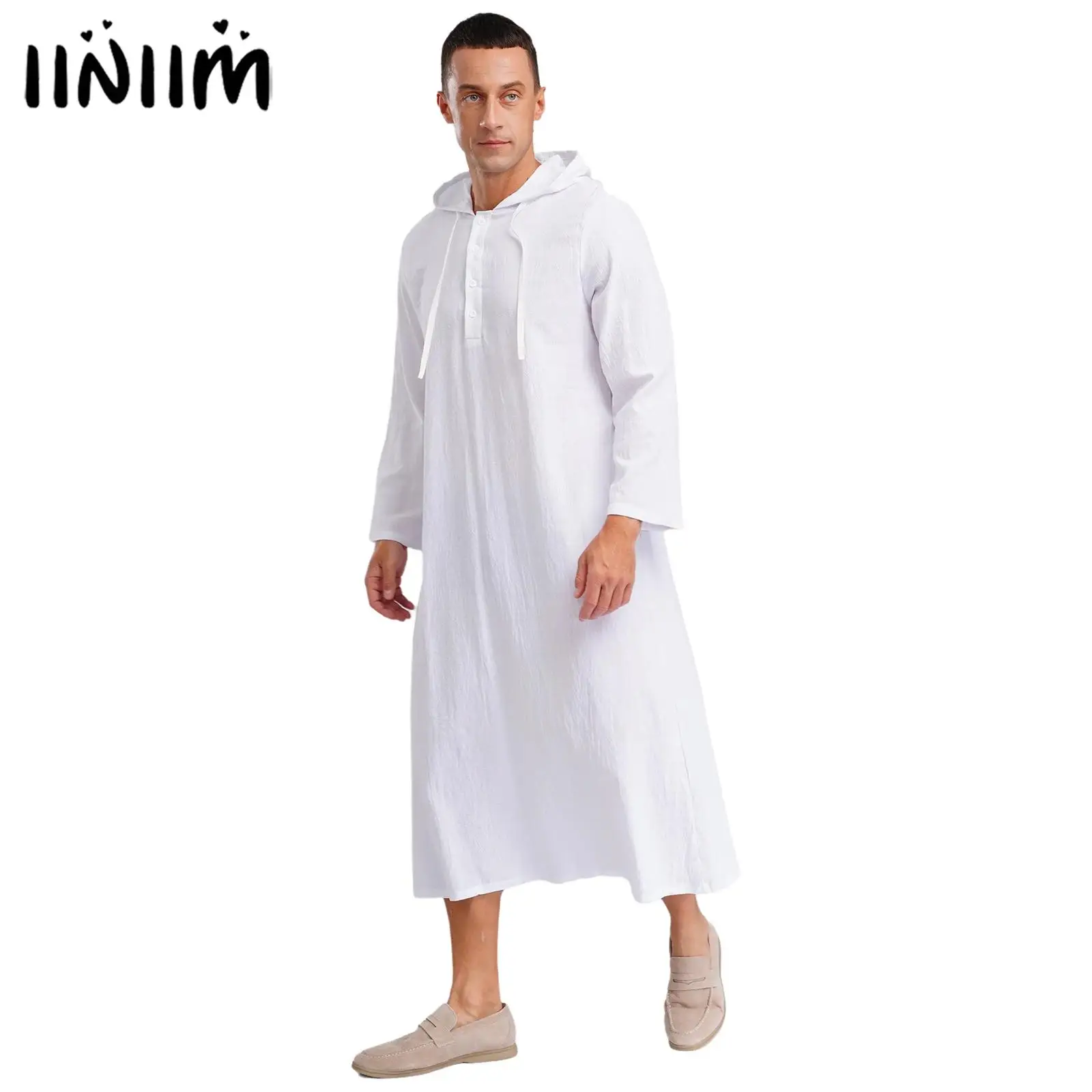 Mens Linen Muslim Robe Hooded Long Sleeves Pockest Buttons Long Gown Loose Gown Middle East Islam Arabic Thobe Shirt Dresses
Mens Linen Muslim Robe Hooded Long Sleeves Pockest Buttons Long Gown Loose Gown Middle East Islam Arabic Thobe Shirt Dresses