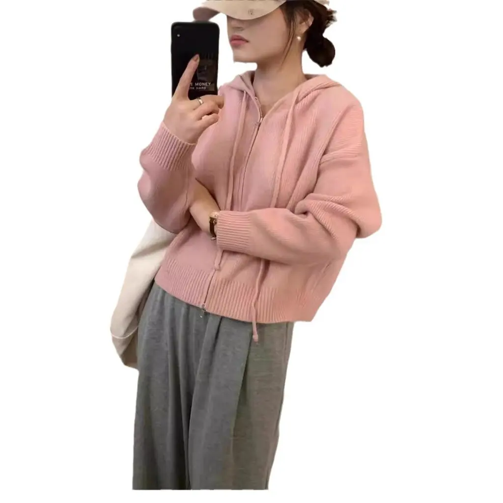 Women's Loose Lazy Style Hooded Double Zip Knitted Cardigan Short Casual Solid Color Knitted Jacket for
Women's Loose Lazy Style Hooded Double Zip Knitted Cardigan Short Casual Solid Color Knitted Jacket for