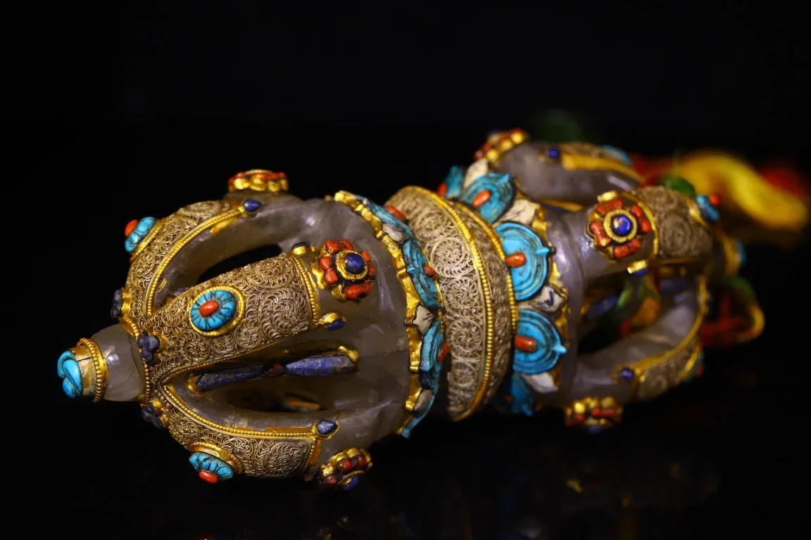 12"Tibetan Temple Collection Old Crystal Painted Mosaic Gem gZi Beads Turquoise Five Shares Vajra Phurpa Skull Base Amulet
12"Tibetan Temple Collection Old Crystal Painted Mosaic Gem gZi Beads Turquoise Five Shares Vajra Phurpa Skull Base Amulet