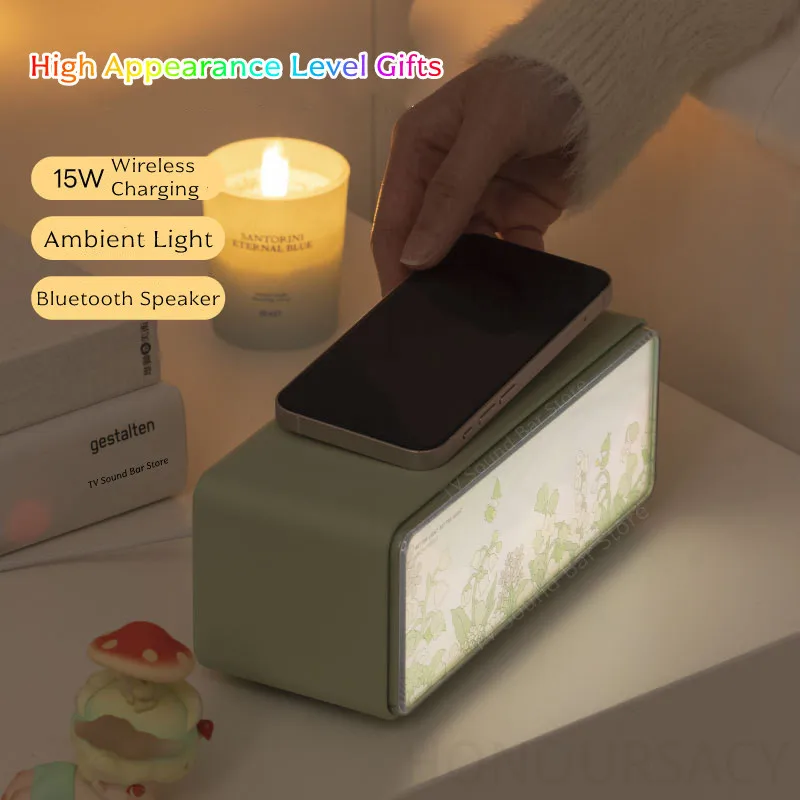HIFI стерео Bluetooth-динамик 15 Вт с беспроводной зарядкой, настольное окружающее освещение, переносной мини-сабвуфер, белый шум, MP3 MusicBoxs
HIFI стерео Bluetooth-динамик 15 Вт с беспроводной зарядкой, настольное окружающее освещение, переносной мини-сабвуфер, белый шум, MP3 MusicBoxs