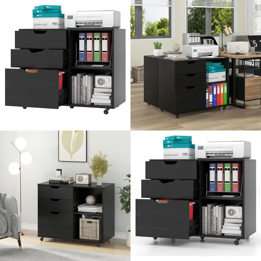 Черный мобильный шкаф для документов с 3 ящиками и регулируемой полкой для форматов Letter/A4/Legal, идеально подходит для домашнего офиса
Черный мобильный шкаф для документов с 3 ящиками и регулируемой полкой для форматов Letter/A4/Legal, идеально подходит для домашнего офиса