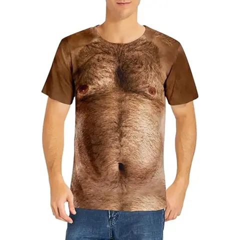 Funny Hairy Chest Graphic T Shirt Men 3d Printed Muscle Fake Abs Short Sleeve T-shirt Summer Spring Cosplay Costume Tee Shirts