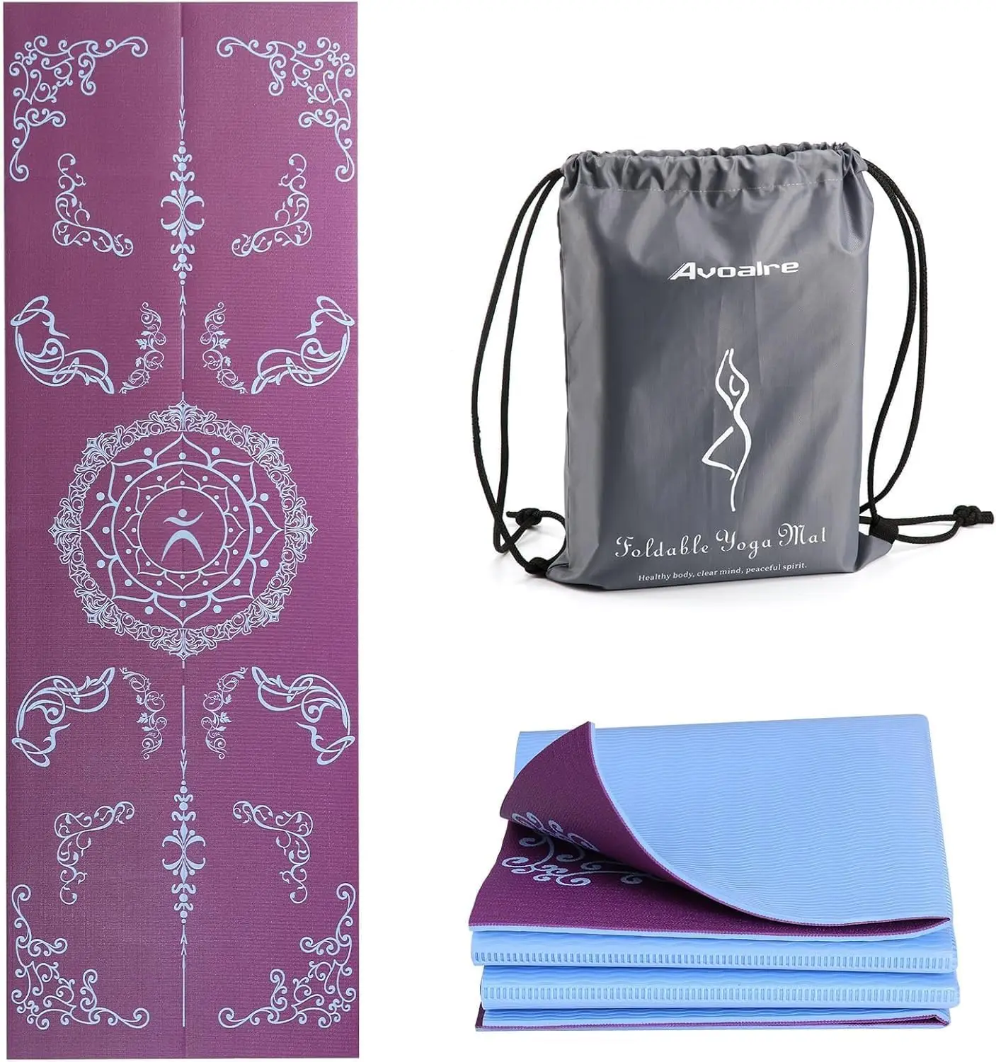 Folding Yoga Mat, Eco-Friendly PVC Travel Yoga Mat Packable, Double Sided Non-Slip Printed Mat with Bag for Home Workout Gym
Folding Yoga Mat, Eco-Friendly PVC Travel Yoga Mat Packable, Double Sided Non-Slip Printed Mat with Bag for Home Workout Gym