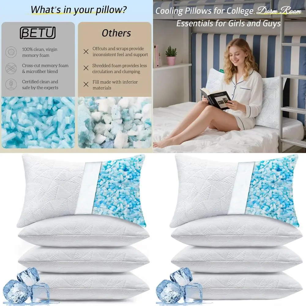 Queen Size Cooling Pillow Set, 4-Piece Shredded Memory Foam Pillows, Adjustable Firmness for Pain Relief and Side Sleepers, Whit
Queen Size Cooling Pillow Set, 4-Piece Shredded Memory Foam Pillows, Adjustable Firmness for Pain Relief and Side Sleepers, Whit