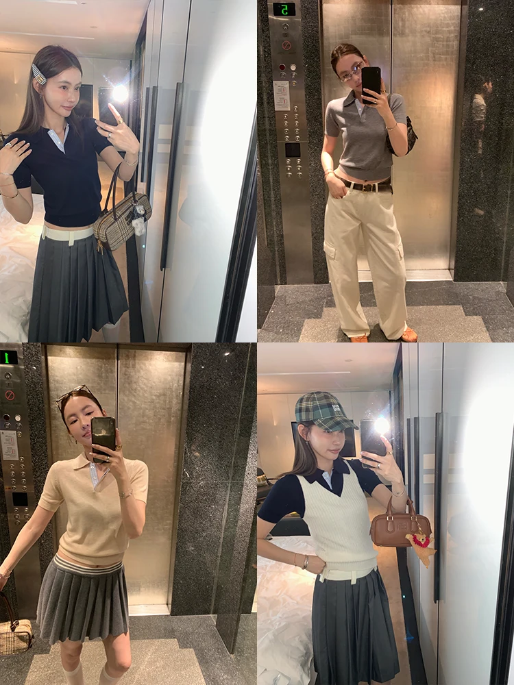 3C Casual Patchwork Knitted irt ort Sve irt Collar Tee Korean Sle Commute Faion Nylon Blend Spring Summer
3C Casual Patchwork Knitted irt ort Sve irt Collar Tee Korean Sle Commute Faion Nylon Blend Spring Summer