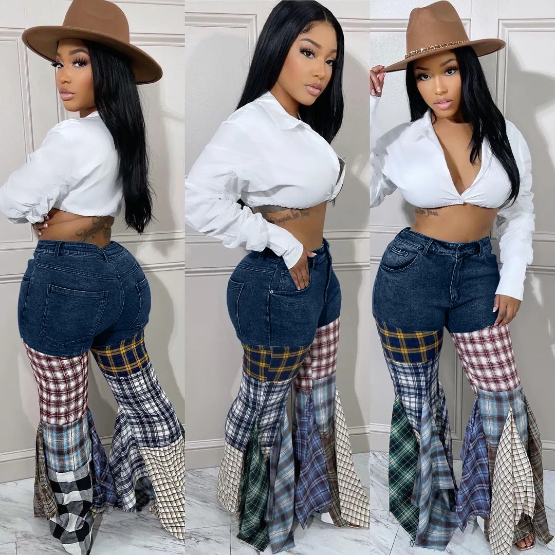 Джинсы в стиле пэчворк, женские расклешенные джинсовые длинные брюки с рюшами и узором «гусиные лапки», уличная мода, повседневная уличная одежда, джинсовые брюки, джинсы
Джинсы в стиле пэчворк, женские расклешенные джинсовые длинные брюки с рюшами и узором «гусиные лапки», уличная мода, повседневная уличная одежда, джинсовые брюки, джинсы