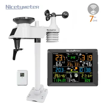 Wireless WiFi Weather Station 7-in-1 Outdoor Sensor Remote Monitoring System Large Color Display Rain Gauge Temperature