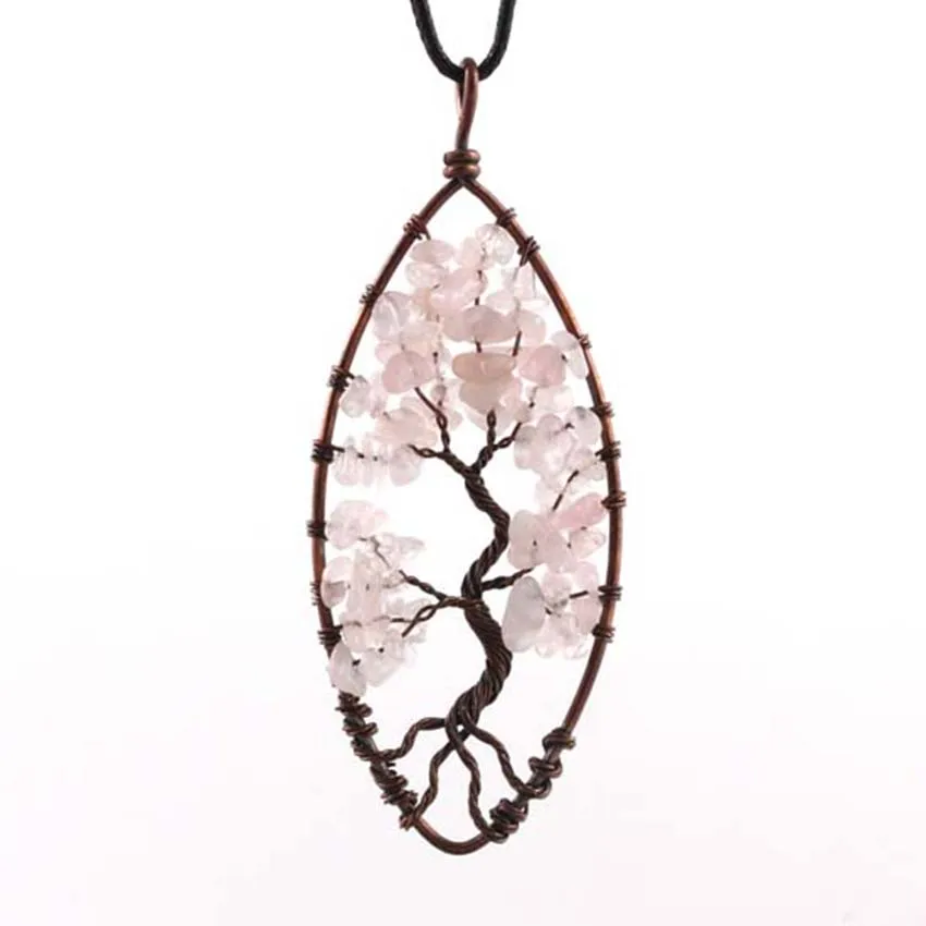 Natural Rose Crystal Quartz Wire Wrapped Tree of Life Olivary Pendant Tourmaline Tiger Eye Stone Rope Chain Necklace For Women
Natural Rose Crystal Quartz Wire Wrapped Tree of Life Olivary Pendant Tourmaline Tiger Eye Stone Rope Chain Necklace For Women