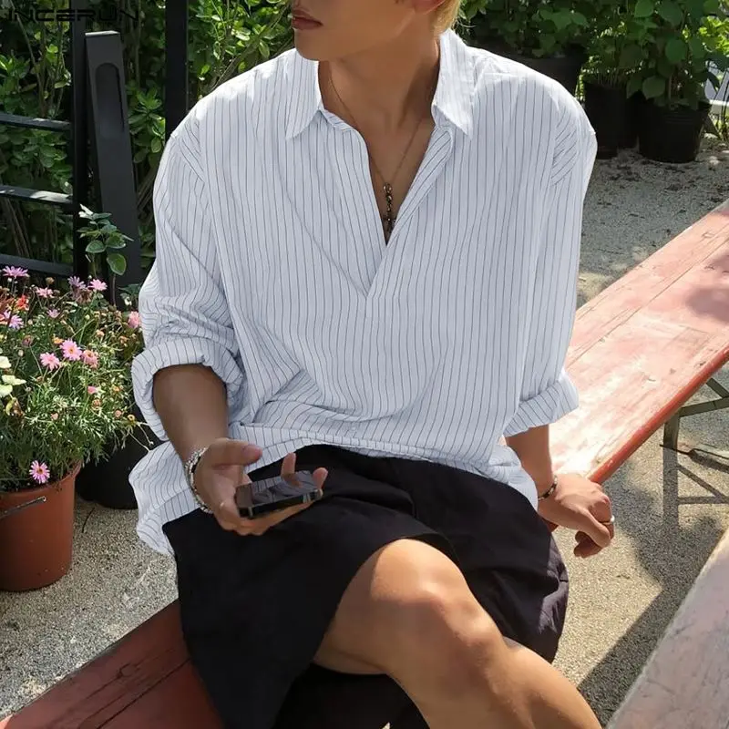 Мужская полосатая рубашка INCERUN с отложным воротником, длинным рукавом, свободного кроя, повседневная мужская одежда в корейском стиле, уличная мода 2026, мужские рубашки S-5XL
Мужская полосатая рубашка INCERUN с отложным воротником, длинным рукавом, свободного кроя, повседневная мужская одежда в корейском стиле, уличная мода 2026, мужские рубашки S-5XL