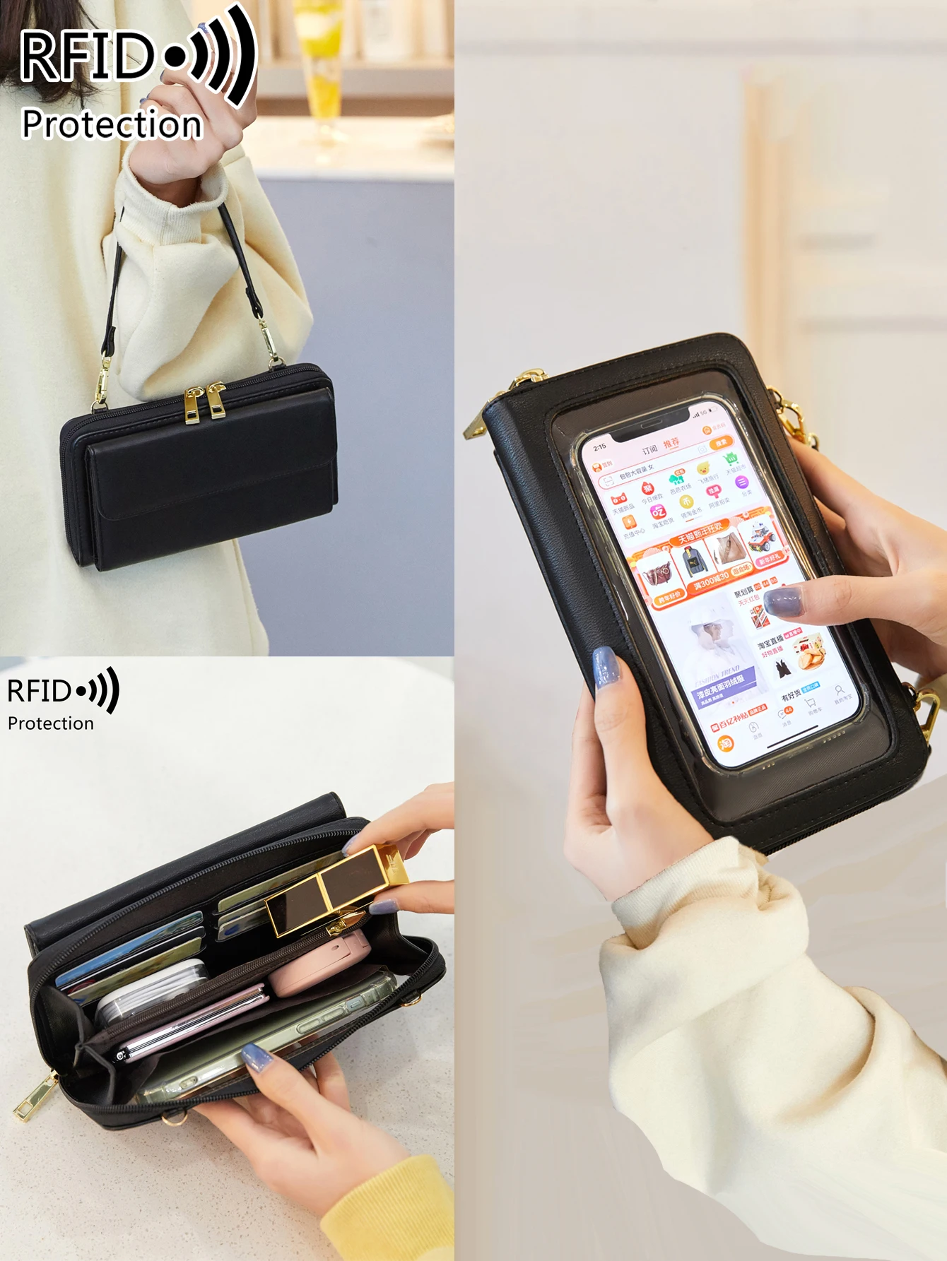 New RFID Fashion Women's Bag with Touchscreen Phone Bag Multi functional Pu Crossbody Shoulder Strap Bag, Handbag, Coin Wallet
New RFID Fashion Women's Bag with Touchscreen Phone Bag Multi functional Pu Crossbody Shoulder Strap Bag, Handbag, Coin Wallet