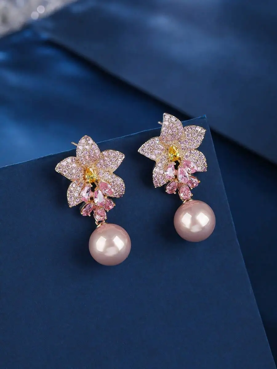 1 Pair Luxurious Jewelry Style Floral Cubic Zirconia & Faux Pearl Drop Earrings, Suitable For Dresses, Holiday &
1 Pair Luxurious Jewelry Style Floral Cubic Zirconia & Faux Pearl Drop Earrings, Suitable For Dresses, Holiday &