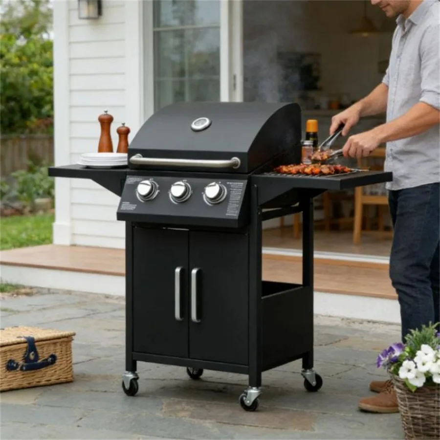 Outdoor burner portable barbecue grill for camping and backyard use, black powder-coated steel, heat-resistant and rust-proof
Outdoor burner portable barbecue grill for camping and backyard use, black powder-coated steel, heat-resistant and rust-proof